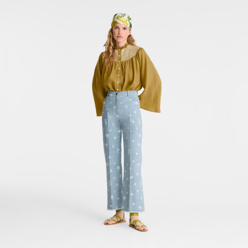 Blue Longchamp Embroidered Denim Women Jeans | US-263AXNPWE
