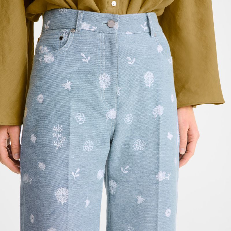 Blue Longchamp Embroidered Denim Women Jeans | US-263AXNPWE