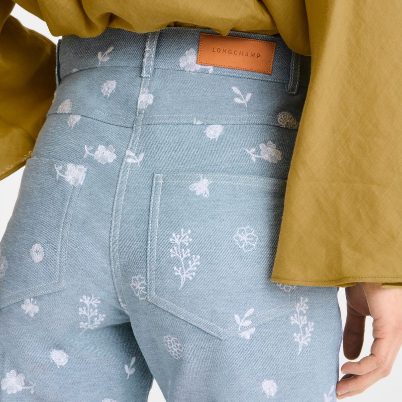 Blue Longchamp Embroidered Denim Women Jeans | US-263AXNPWE