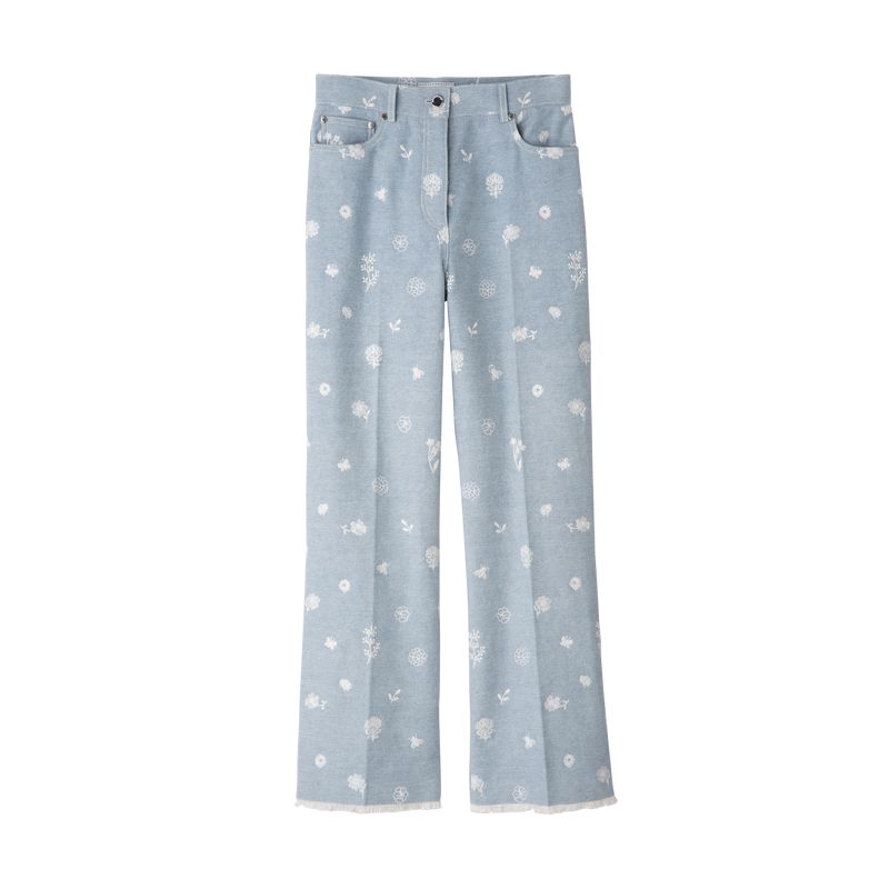 Blue Longchamp Embroidered Denim Women Jeans | US-263AXNPWE