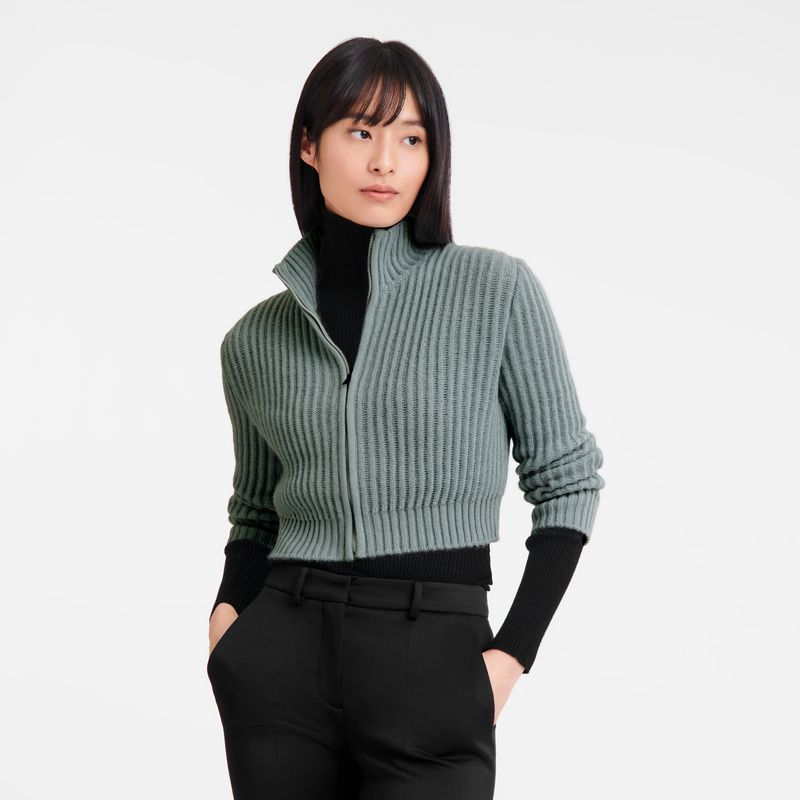 Blue Longchamp Zip Collar Short Women Cardigan | US-860YIDHCA