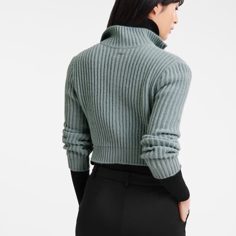 Blue Longchamp Zip Collar Short Women Cardigan | US-860YIDHCA