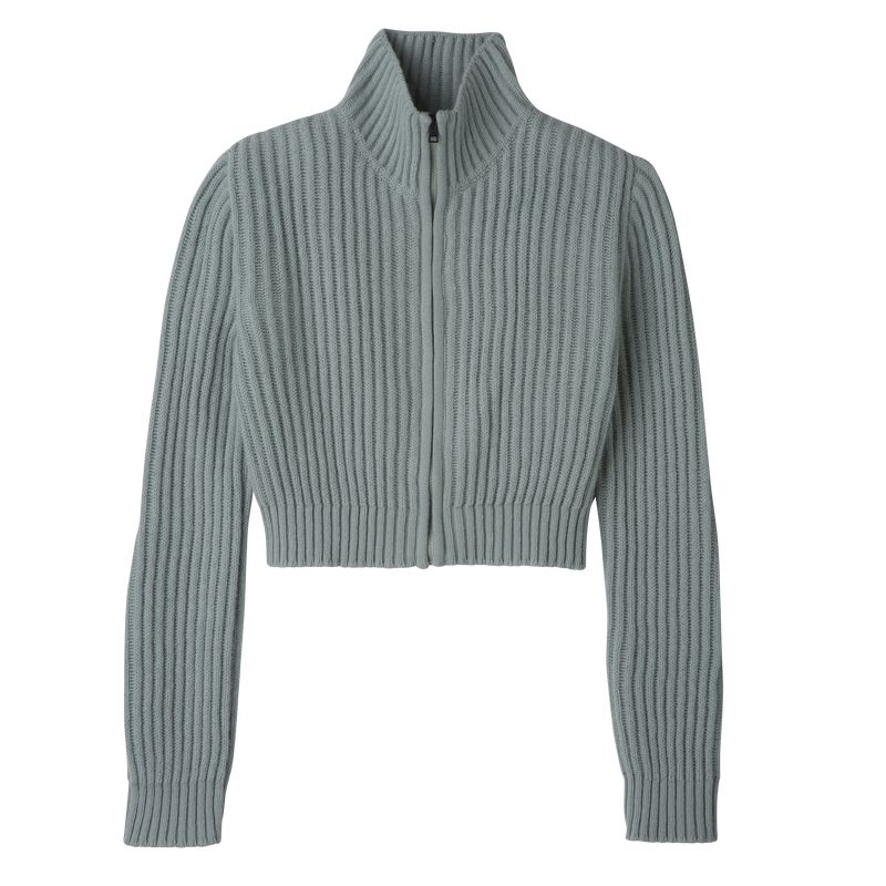 Blue Longchamp Zip Collar Short Women Cardigan | US-860YIDHCA