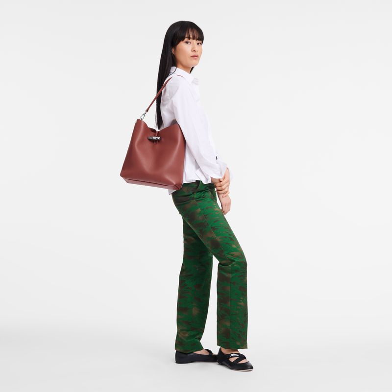 Brown Longchamp Le Roseau M Women Shoulder Bag | US-526UYHPKC
