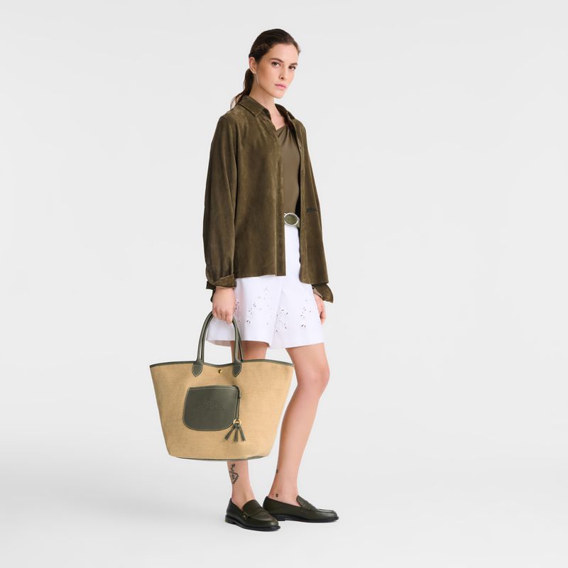 Brown / Olive Longchamp Le Pliage Collection L Basket Women Tote Bag | US-368YFSOBI