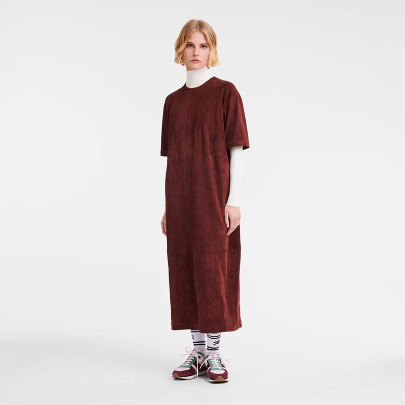 Burgundy Longchamp Leather Long Women Dress | US-960UNKGCM
