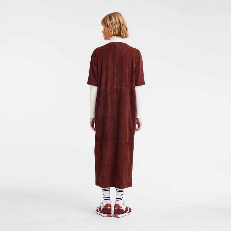 Burgundy Longchamp Leather Long Women Dress | US-960UNKGCM