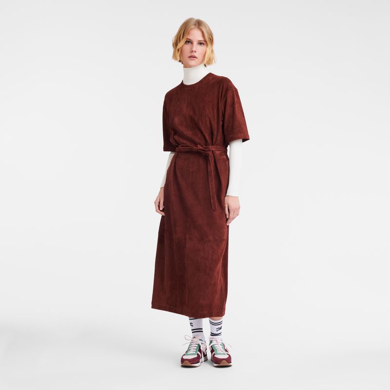 Burgundy Longchamp Leather Long Women Dress | US-960UNKGCM