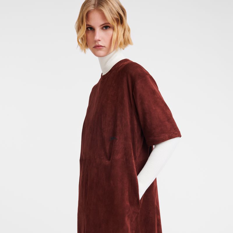 Burgundy Longchamp Leather Long Women Dress | US-960UNKGCM