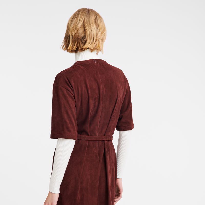 Burgundy Longchamp Leather Long Women Dress | US-960UNKGCM