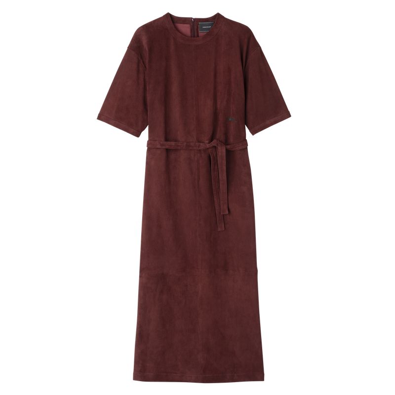Burgundy Longchamp Leather Long Women Dress | US-960UNKGCM