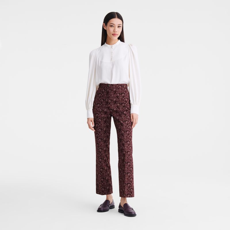 Burgundy Longchamp Printed Gabardine Women Pants | US-857QZOGTR