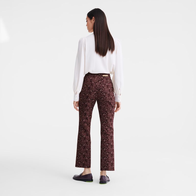Burgundy Longchamp Printed Gabardine Women Pants | US-857QZOGTR
