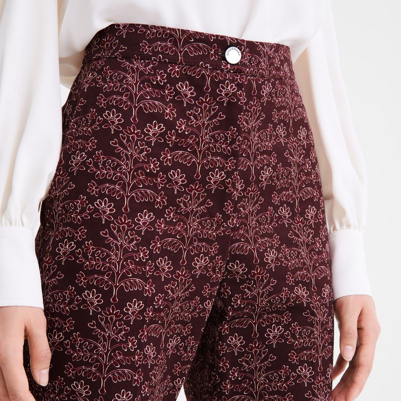 Burgundy Longchamp Printed Gabardine Women Pants | US-857QZOGTR