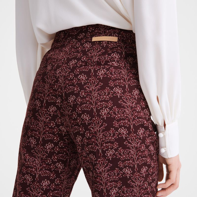 Burgundy Longchamp Printed Gabardine Women Pants | US-857QZOGTR