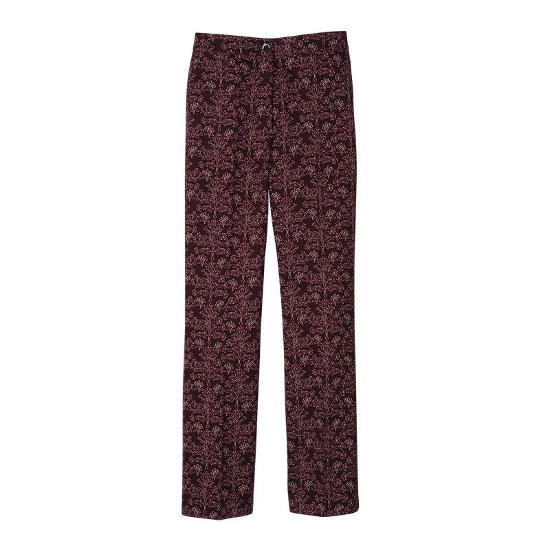 Burgundy Longchamp Printed Gabardine Women Pants | US-857QZOGTR