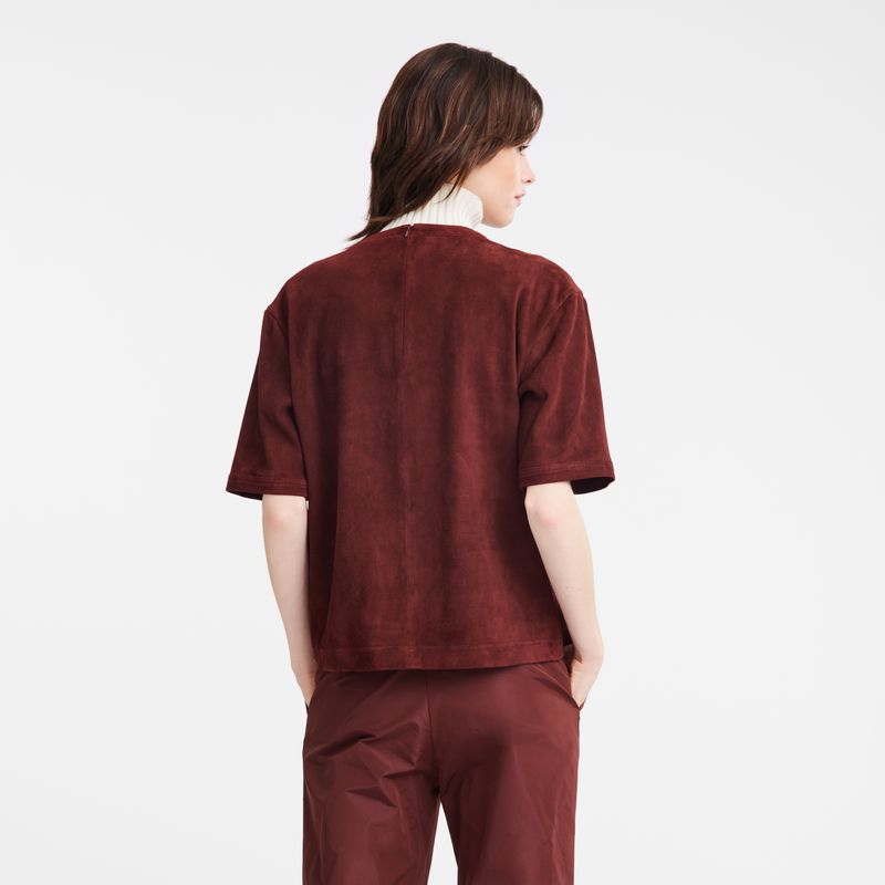 Burgundy Longchamp Short Leather Women Top | US-042QATPCX