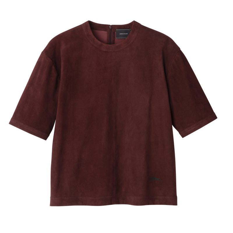 Burgundy Longchamp Short Leather Women Top | US-042QATPCX