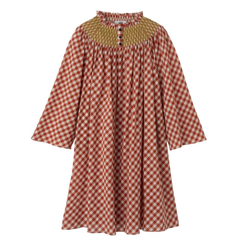 Coral / White Longchamp Vichy Jacquard Women Dress | US-362HTWKYL