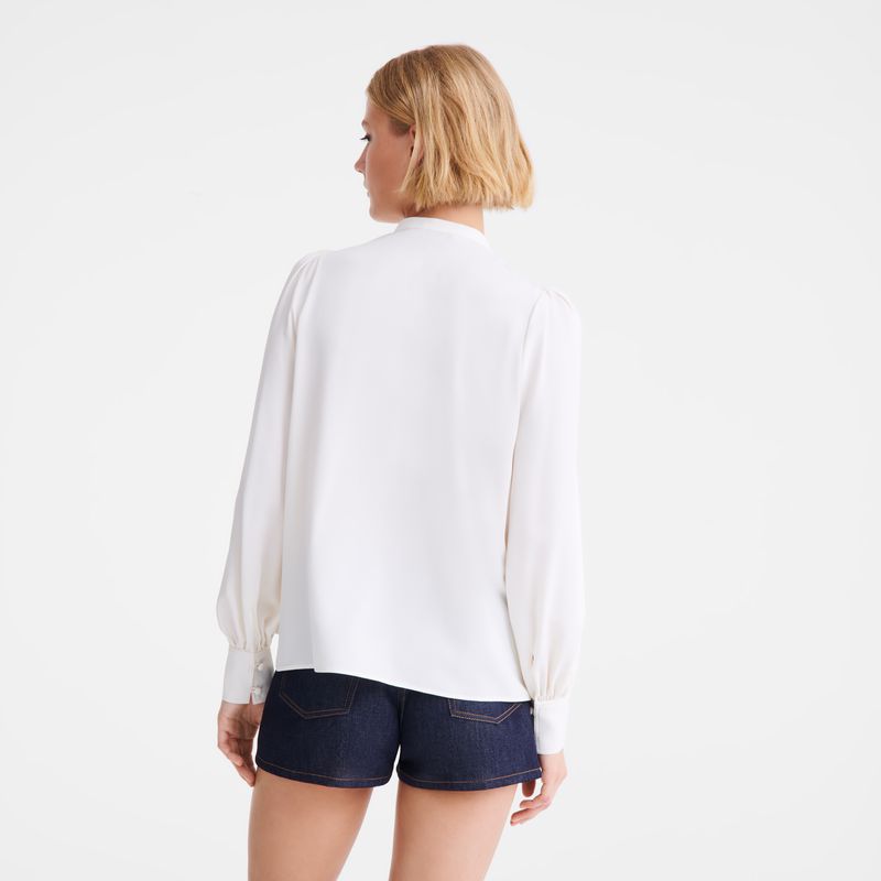 Cream Longchamp Fluid Crepe Women Blouse | US-372SNRPYH