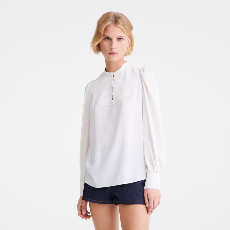 Cream Longchamp Fluid Crepe Women Blouse | US-372SNRPYH