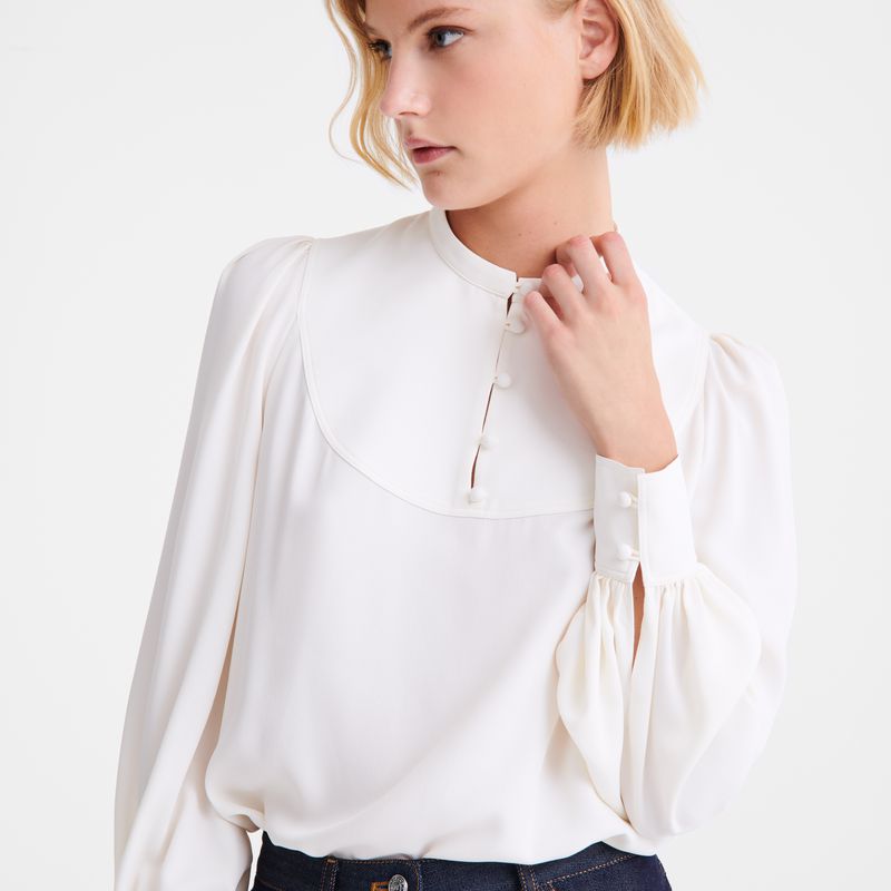 Cream Longchamp Fluid Crepe Women Blouse | US-372SNRPYH