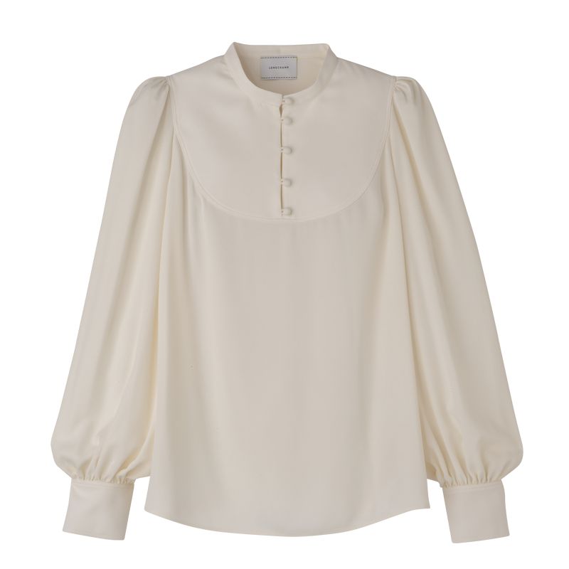 Cream Longchamp Fluid Crepe Women Blouse | US-372SNRPYH
