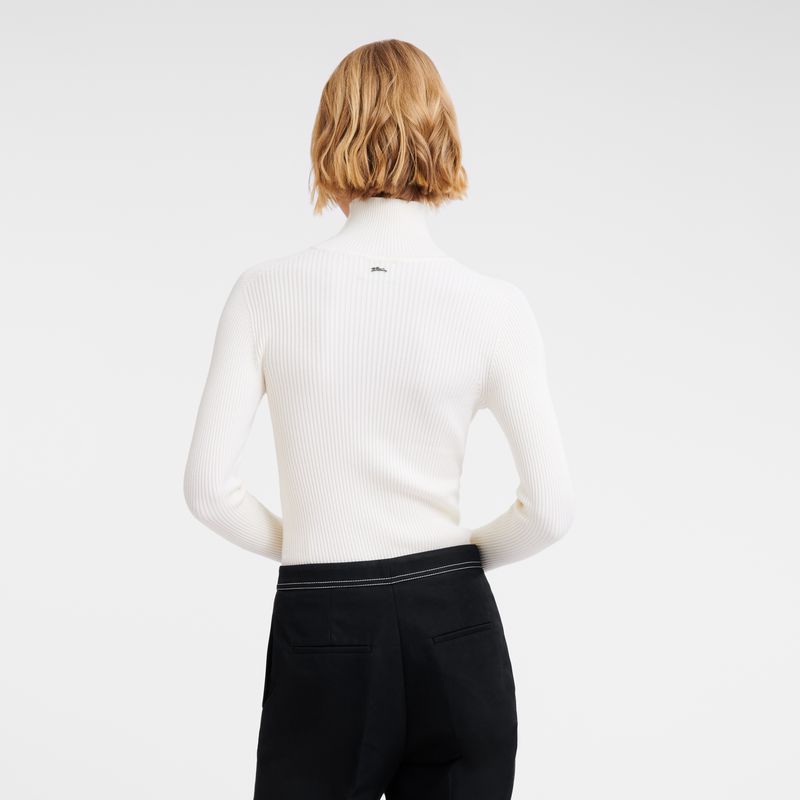 Cream Longchamp High Collar Fitted Women Jumper | US-046IZSKTL