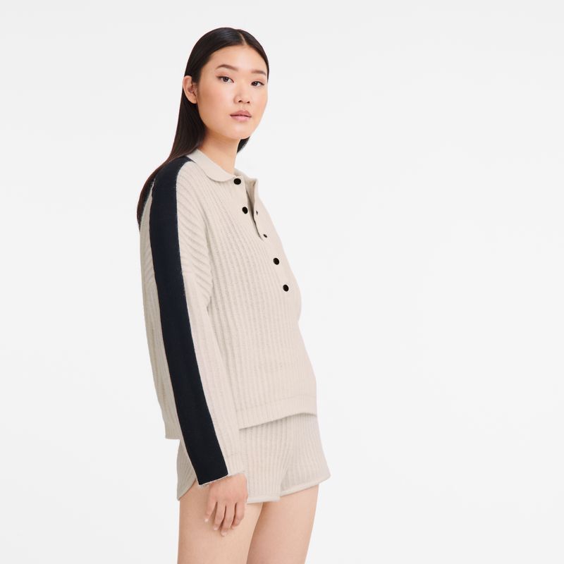 Cream Longchamp Polo Collar Women Jumper | US-243ANZHDL