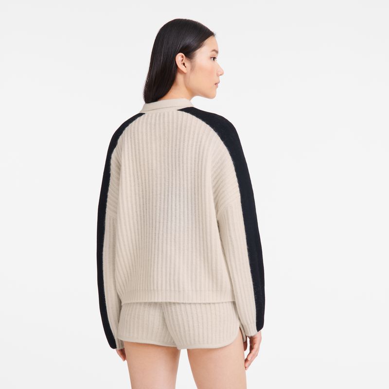 Cream Longchamp Polo Collar Women Jumper | US-243ANZHDL