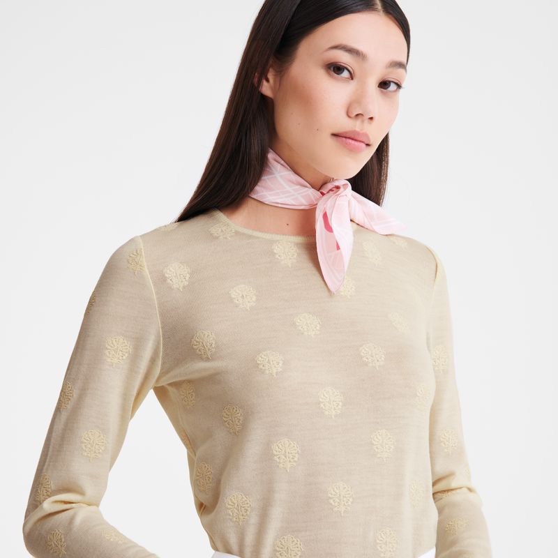 Cream Longchamp Round Neck Women Sweater | US-485SLFXEA