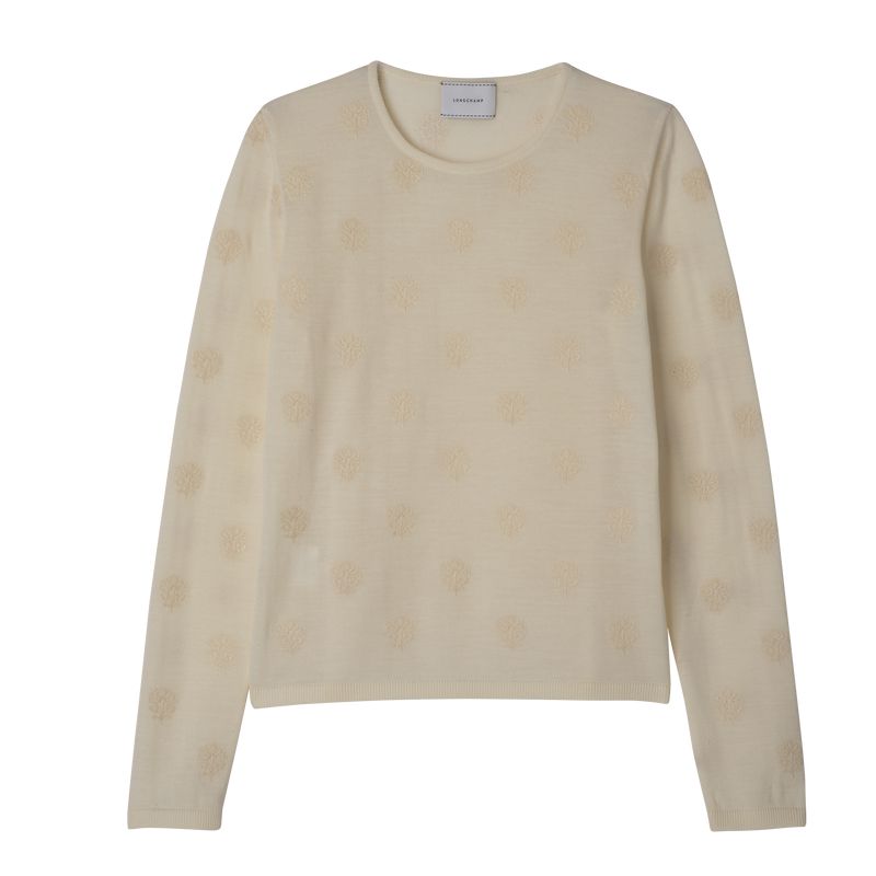 Cream Longchamp Round Neck Women Sweater | US-485SLFXEA