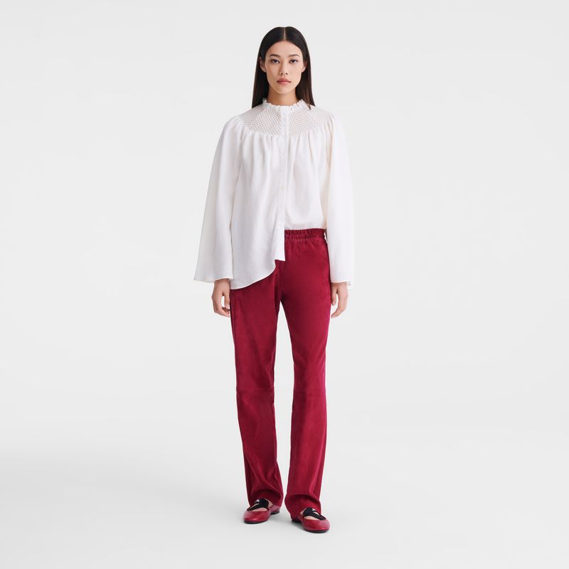 Cream Longchamp Smocked Veil Women Blouse | US-365ZAYJNT