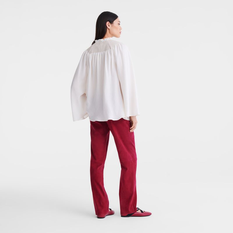 Cream Longchamp Smocked Veil Women Blouse | US-365ZAYJNT