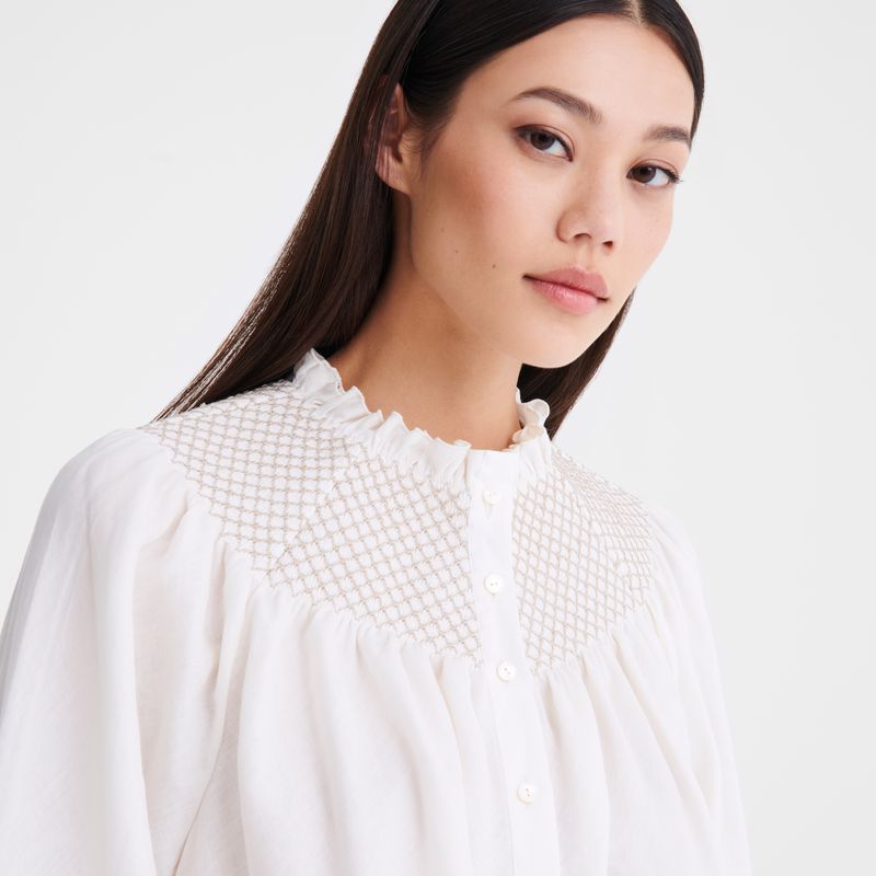 Cream Longchamp Smocked Veil Women Blouse | US-365ZAYJNT