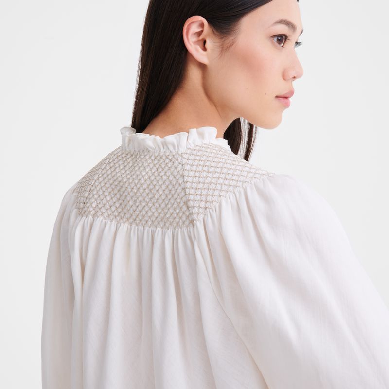 Cream Longchamp Smocked Veil Women Blouse | US-365ZAYJNT