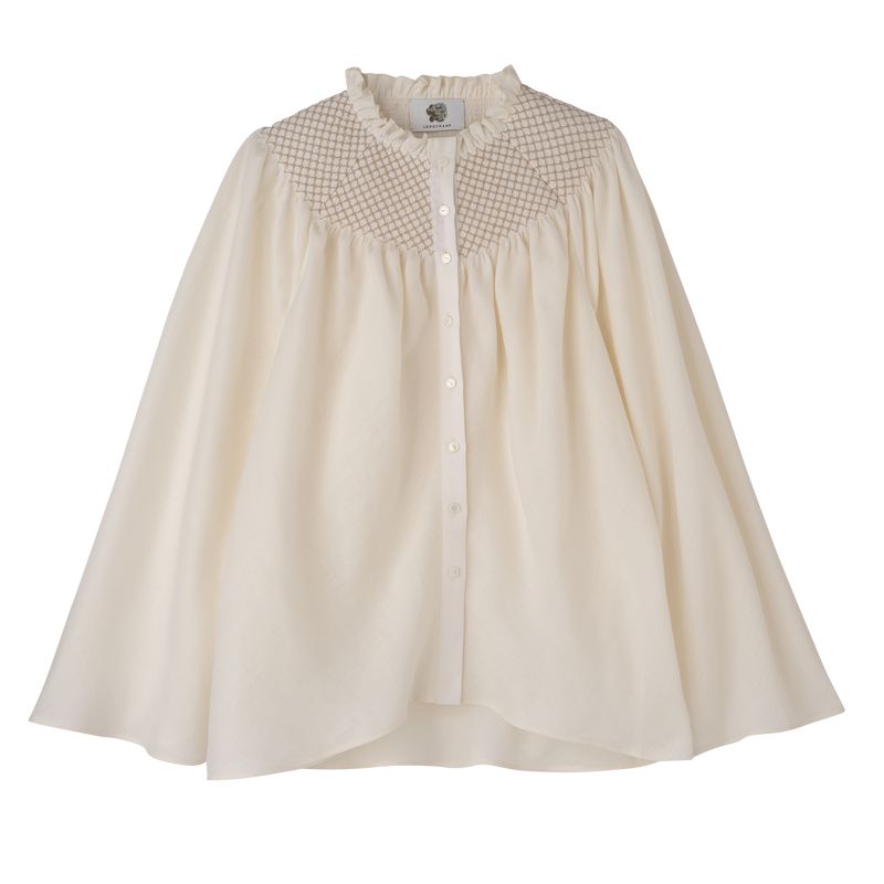 Cream Longchamp Smocked Veil Women Blouse | US-365ZAYJNT
