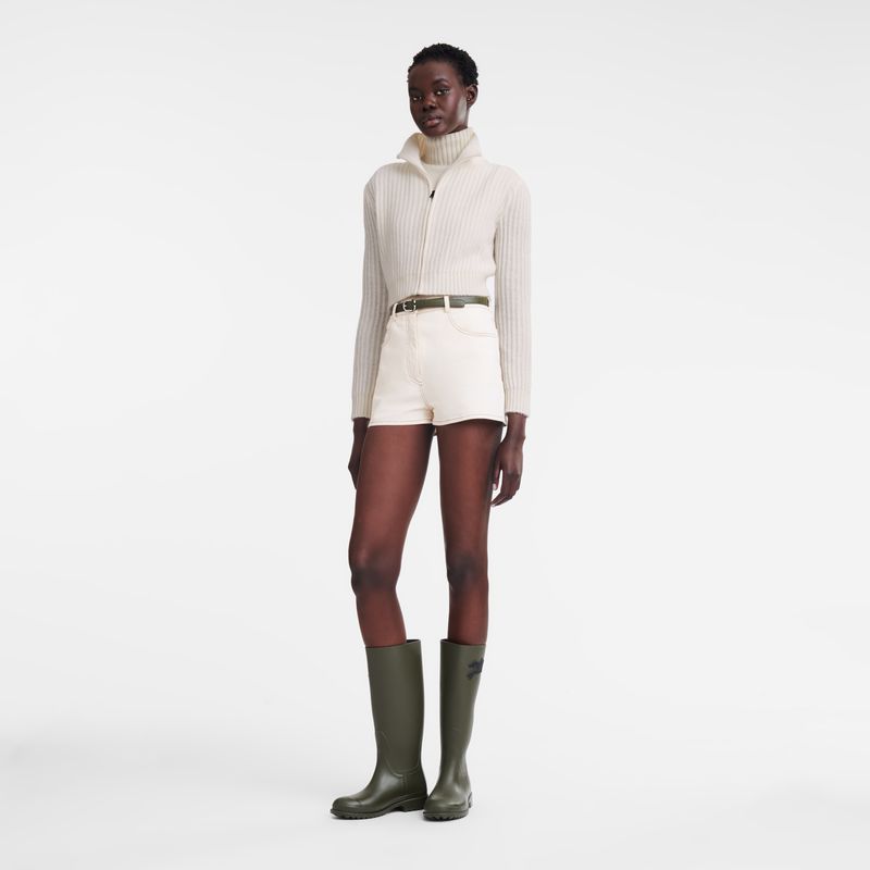 Cream Longchamp Zip Collar Short Women Cardigan | US-208XKEOBS