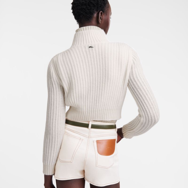 Cream Longchamp Zip Collar Short Women Cardigan | US-208XKEOBS