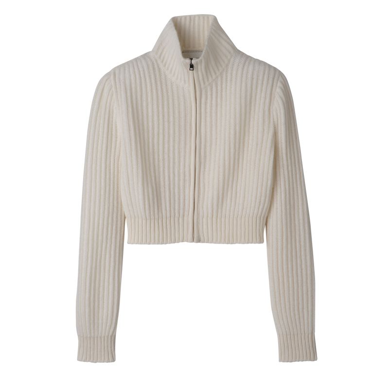Cream Longchamp Zip Collar Short Women Cardigan | US-208XKEOBS