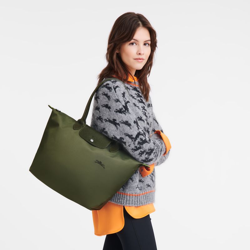 Dark Green Longchamp Le Pliage Green L Women Tote Bag | US-142CEASXD