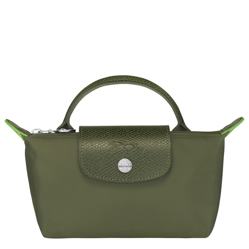Dark Green Longchamp Le Pliage Green With Handle Men Pouch | US-217XMGNYU