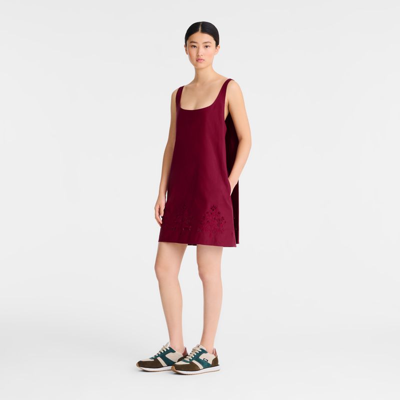 Dark Red Longchamp Embroidered Canvas Women Dress | US-960ZXWDCL