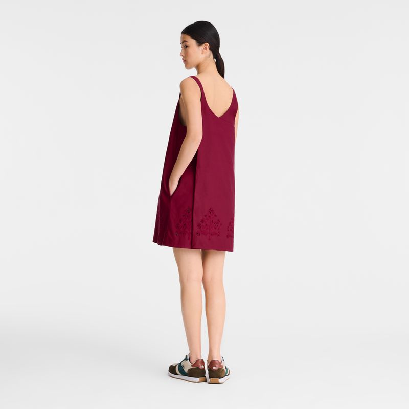 Dark Red Longchamp Embroidered Canvas Women Dress | US-960ZXWDCL