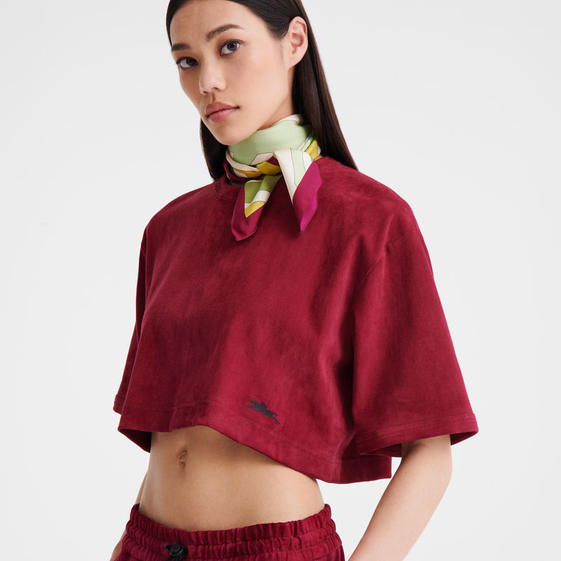 Dark Red Longchamp Leather Crop Women Top | US-726AROPUT