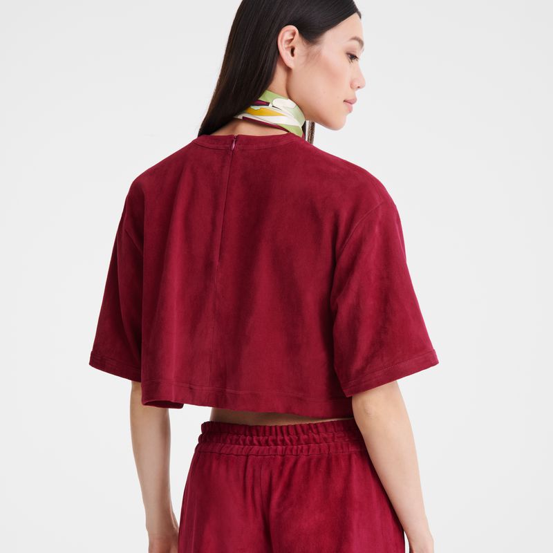 Dark Red Longchamp Leather Crop Women Top | US-726AROPUT
