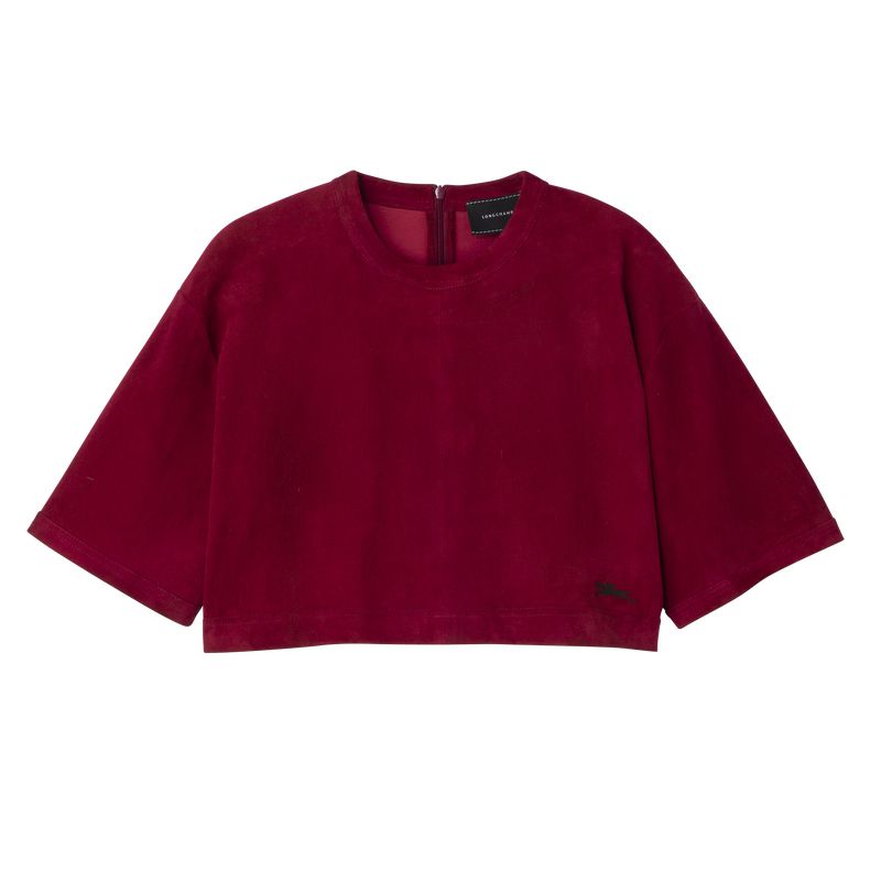 Dark Red Longchamp Leather Crop Women Top | US-726AROPUT