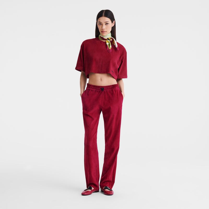 Dark Red Longchamp Leather Straight Women Pants | US-849QWOKST