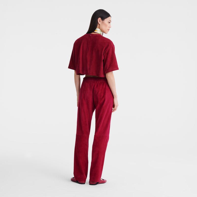 Dark Red Longchamp Leather Straight Women Pants | US-849QWOKST