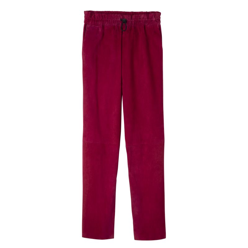 Dark Red Longchamp Leather Straight Women Pants | US-849QWOKST